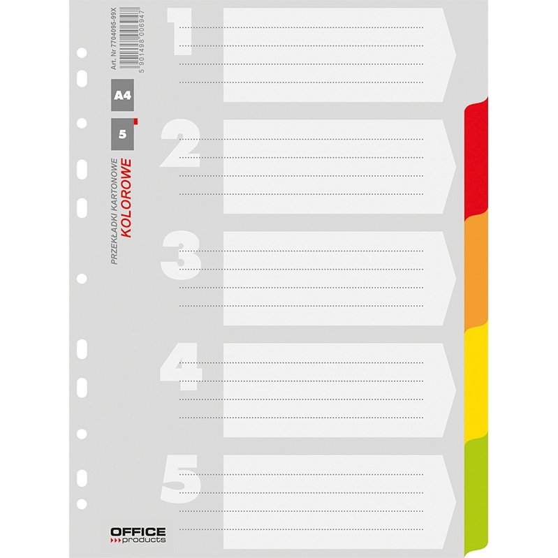 Rozlišovač Office číselný 1-12, A4, karton, 12 listů, mix barev
