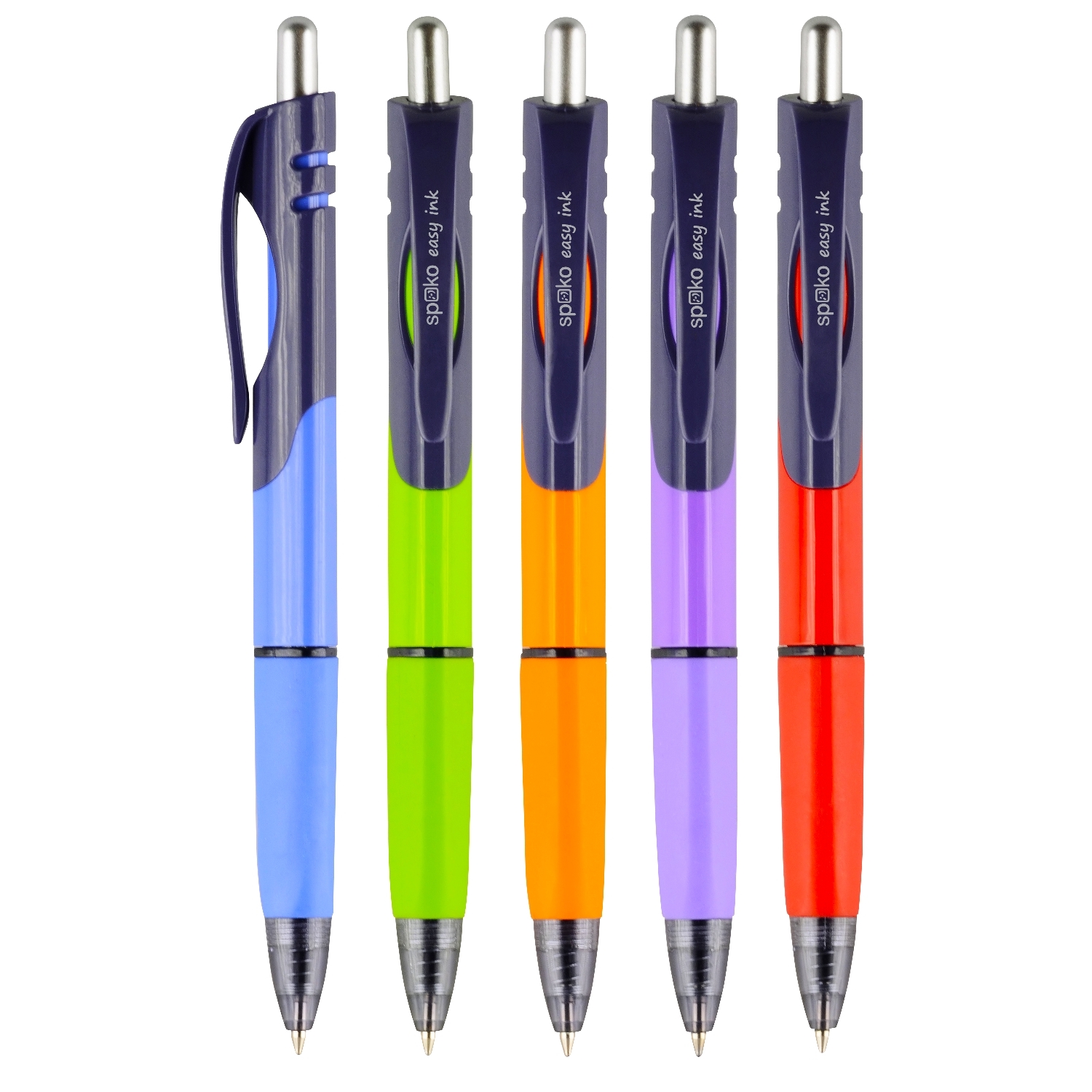 Kuličkové pero Spoko Triangle, Easy Ink, modrá náplň, mix barev, displej