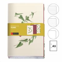 Sada sešitů Miquelrius Botanical Flora, 3 x A5, 80g, 32 listů, linka, čistý, tečka