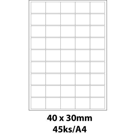 Print etikety Emy 40x30 mm, 45ks/arch, 100 archů, samolepící
