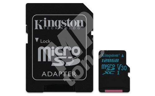 Kingston 128GB microSDXC Canvas Go UHS-I U3 V30 90R/45W + SD adaptér 1