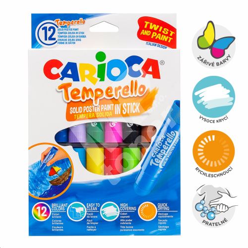 Temperové barvy Carioca, v tyčince, snadno omyvatelné, 12 barev 1