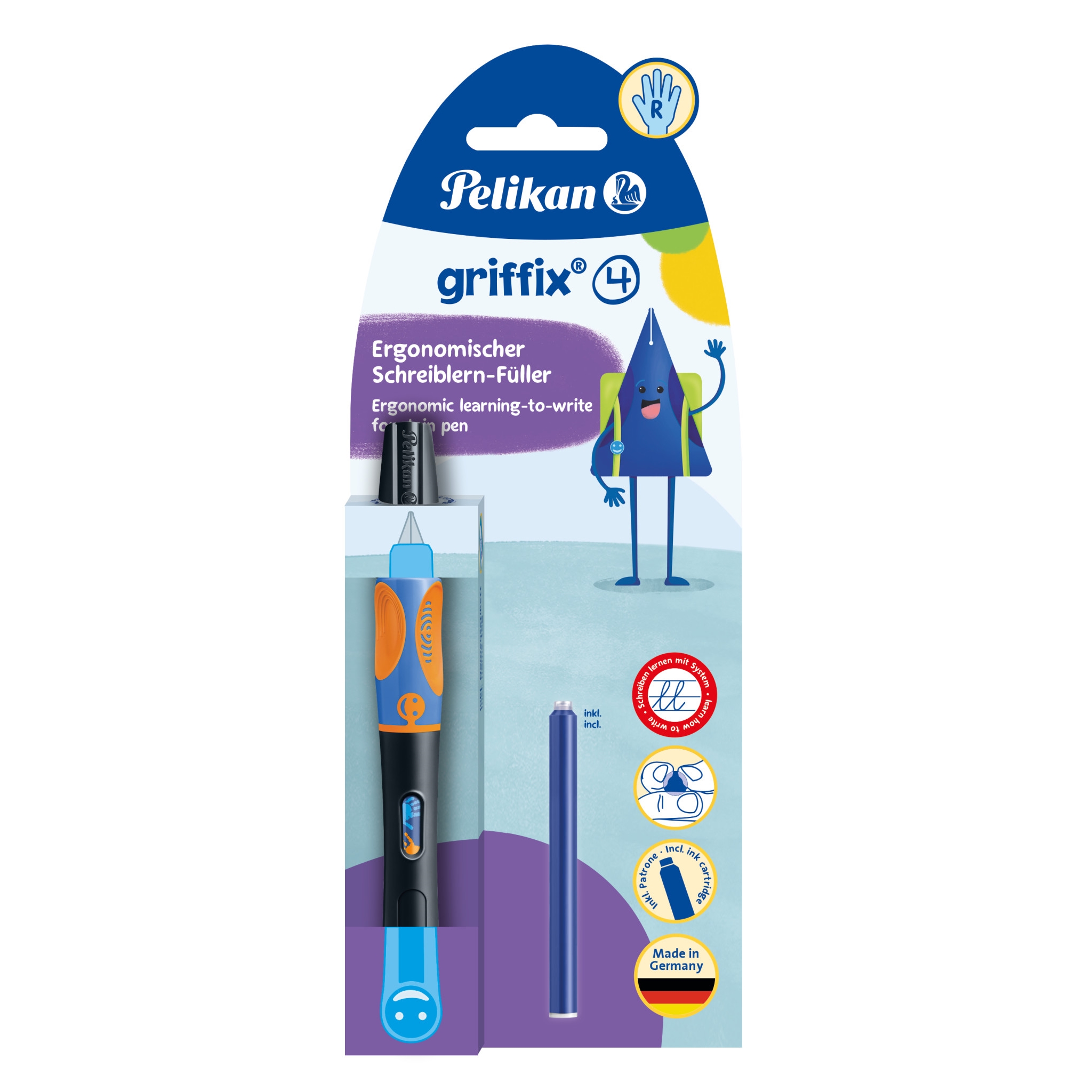 Bombičkové pero Pelikan Griffix 4, pro praváky, černé, závěs