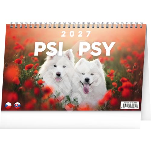 NOTIQUE Stolní kalendář Psi – Psy CZ/SK 2027, 23,1 x 14,5 cm 1