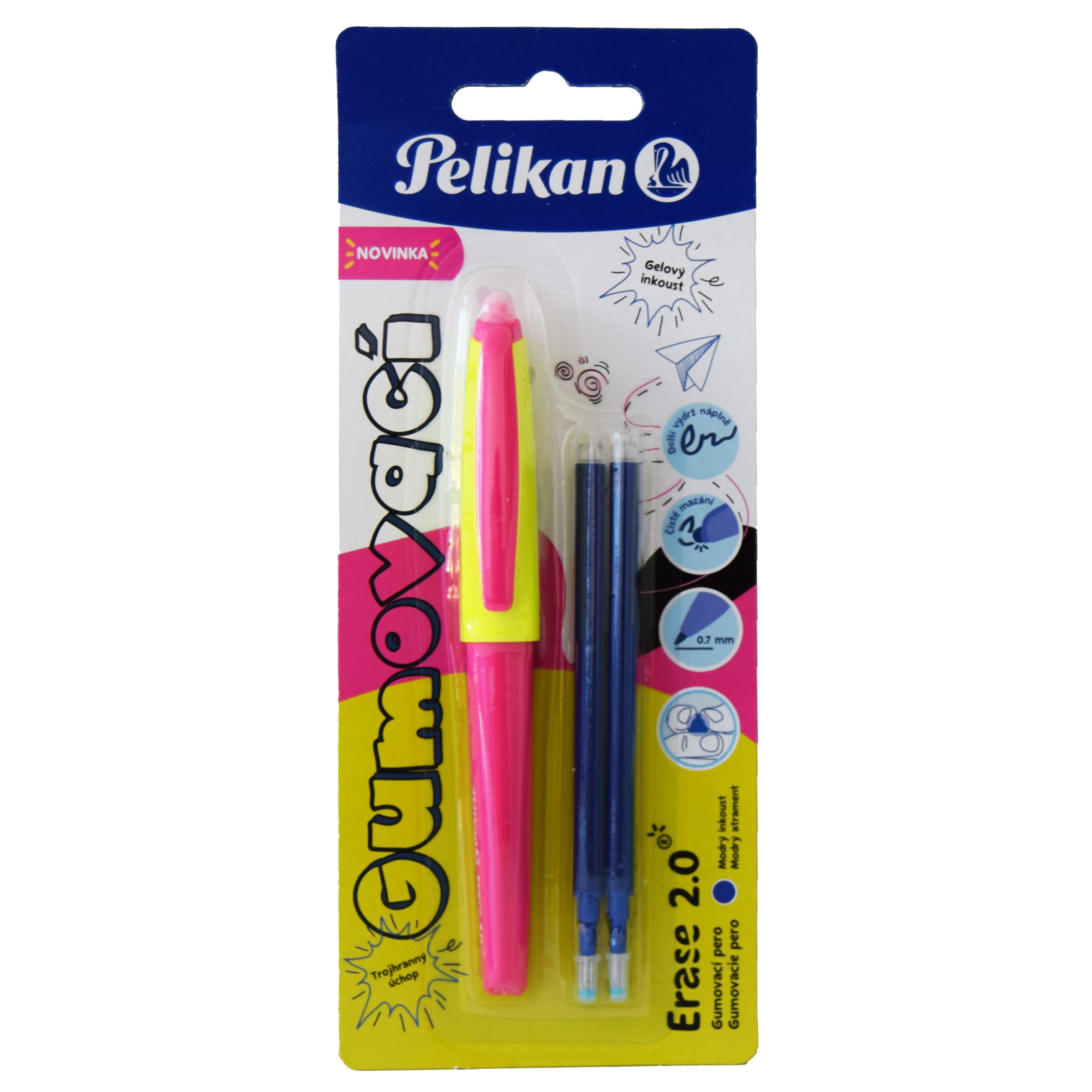 Gumovací pero Pelikan, neonově růžové,1 ks+2 náplně