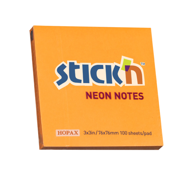 Samolepící bloček Stick'n 76x76mm, neon oranžová, 100 lístků