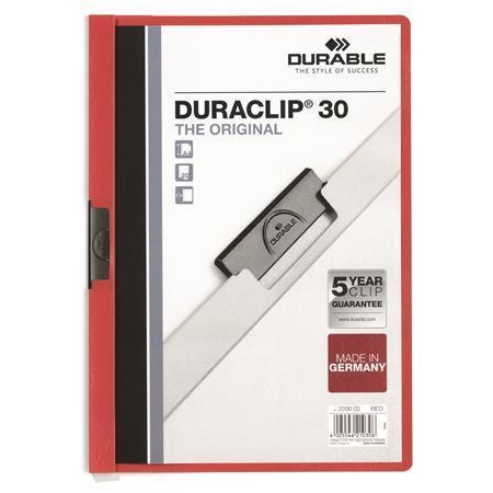 Desky s rychlovazačem Durable Duraclip 30, červená, s klipem, A4