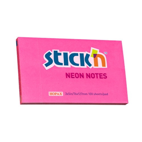 Samolepicí bloček Stick'n neonově růžový, 76 x 127 mm