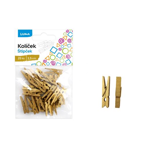 Kolíček 2,5cm zlatý, 25ks LUMA 1