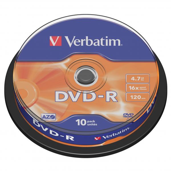 Verbatim DVD-R, DataLife PLUS, 4,7 GB, Scratch Resistant, cake box, 43523, 10-pack