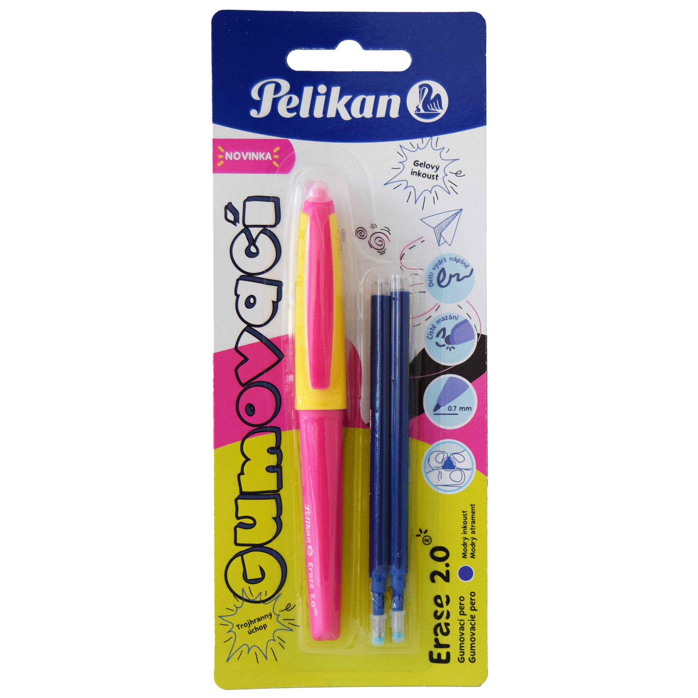Gumovací pero Pelikan, žluto růžové,1 ks+2 náplně