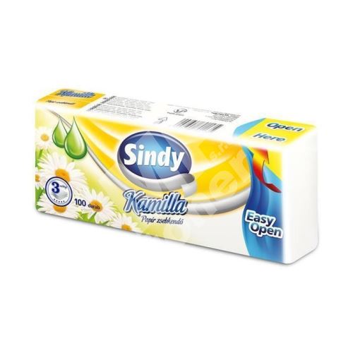 Kapesníky papírové Sindy, 3vrstvé, 100 ks, heřmánkové 1