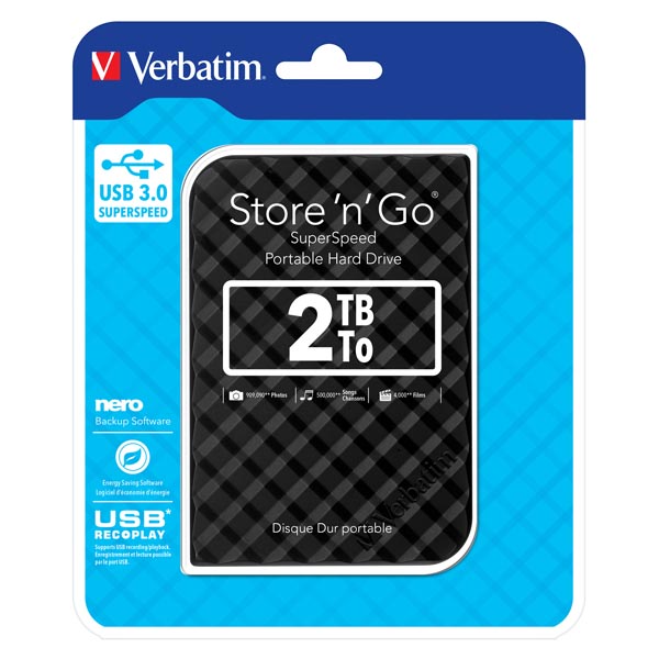 2TB Verbatim Store'n'Go SuperSpeed, Externí HDD 2,5" USB 3.0, 53195, černý