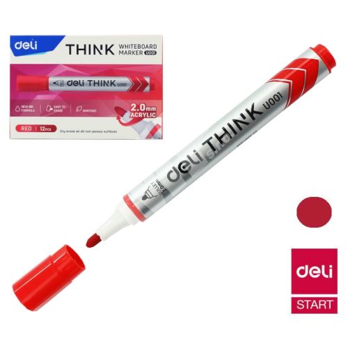 Popisovač Deli Think kulatý stíratelný, červený (8559) EU00140 1