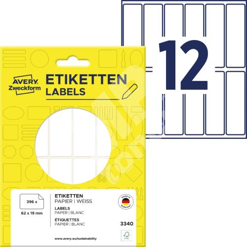 Samolepící etikety 62 x 19 mm, 392 ks etiket v bal. 3340 1