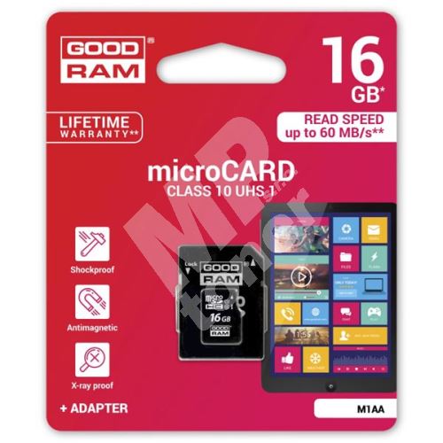 Goodram 16GB Micro Secure Digital Card,UHS-I, s adaptérem 1