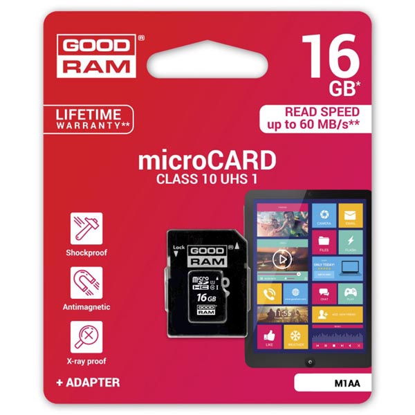 16GB Goodram Micro Secure Digital Card, micro SDHC, UHS-I, s adaptérem