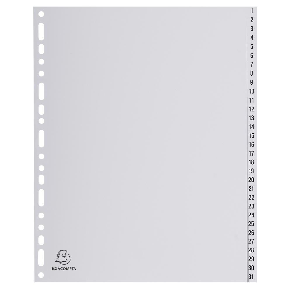 Rrozlišovač číselný Exacompta 1-31, A4 maxi, PP, šedý