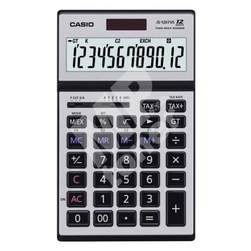 Kalkulačka Casio JS 120 TVS, stříbrná, stolní, dvanáctimístná 1