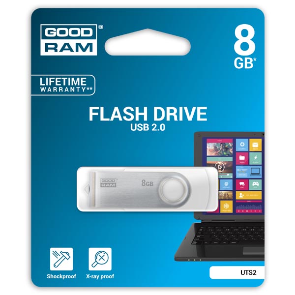 8GB Goodram UTS2, USB flash disk 2.0, bílá