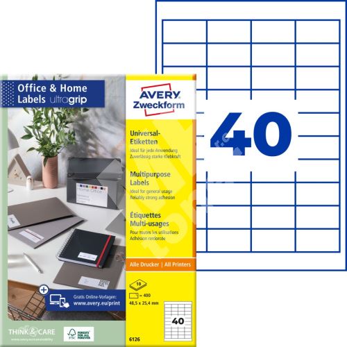 Samolepící etikety Ultragrip 48,5 x 25,4 mm, 10 listů A4 6126 1