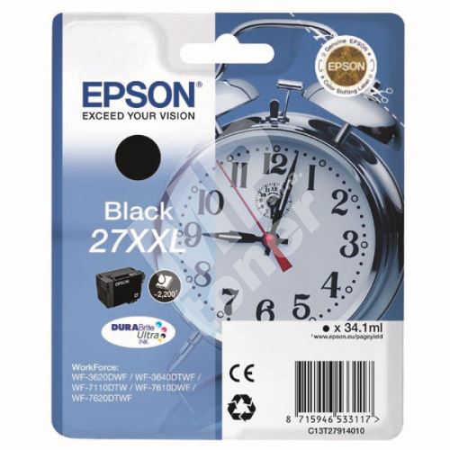 Cartridge Epson C13T27914012, black, 27XXL, originál 1