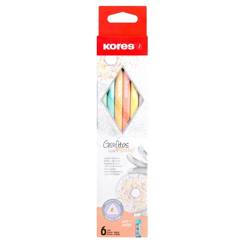 Trojhranná tužka Kores Grafitos Style Pastel, HB, barevná pryž 1