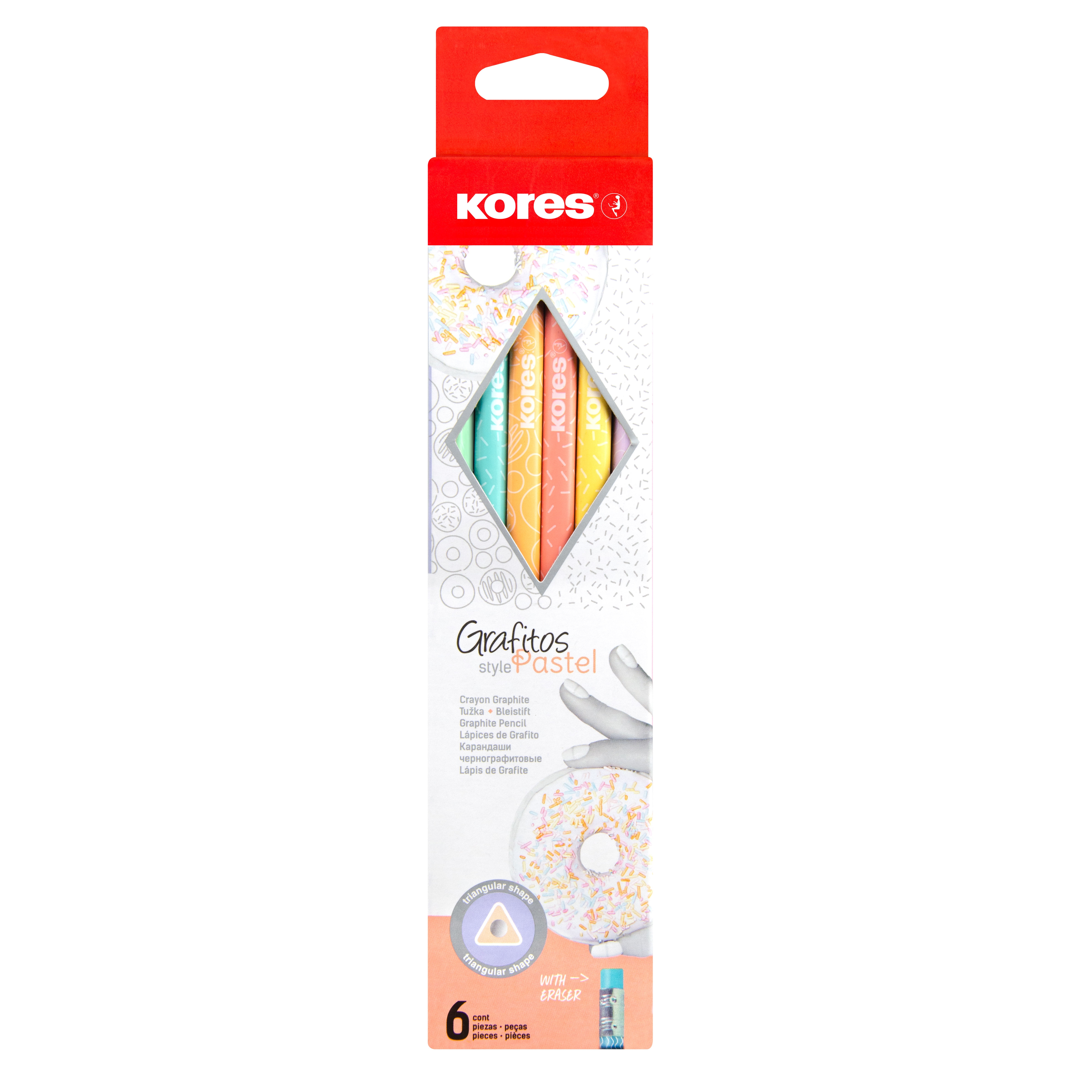 Trojhranná tužka Kores Grafitos Style Pastel, HB, barevná pryž