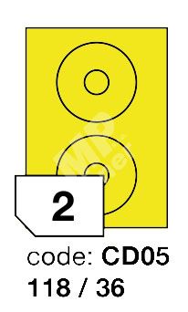 Samolepící etikety Rayfilm Office průměr 118/36 mm 300 archů, fluo žlutá, R0131.CD05D 1