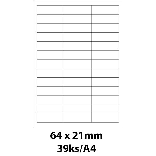 Print etikety Emy 64x21 mm, 39ks/arch, 100 archů, samolepící