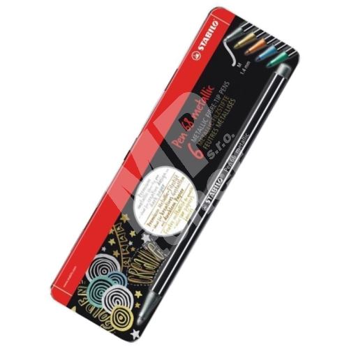 Sada fixů Stabilo Pen 68 metallic, 6 různých barev, METAL BOX, 1 mm 1