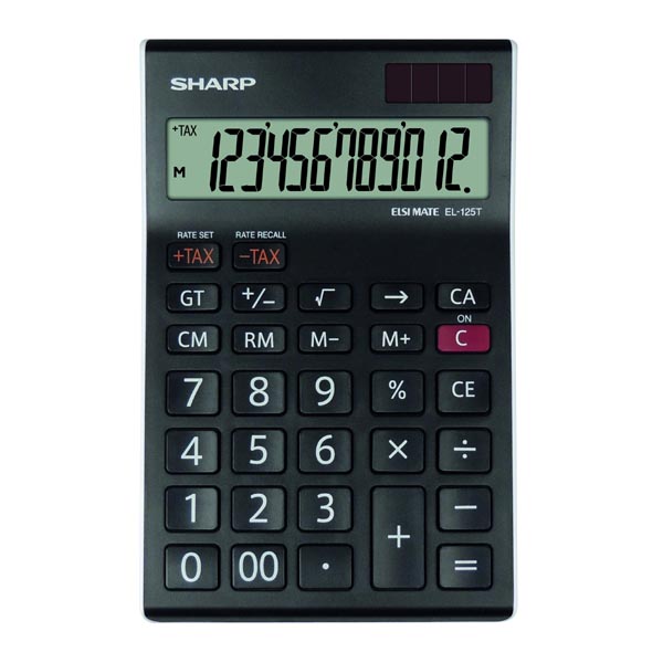 Kalkulačka Sharp EL125TWH, černo-bílá, stolní, dvanáctimístná