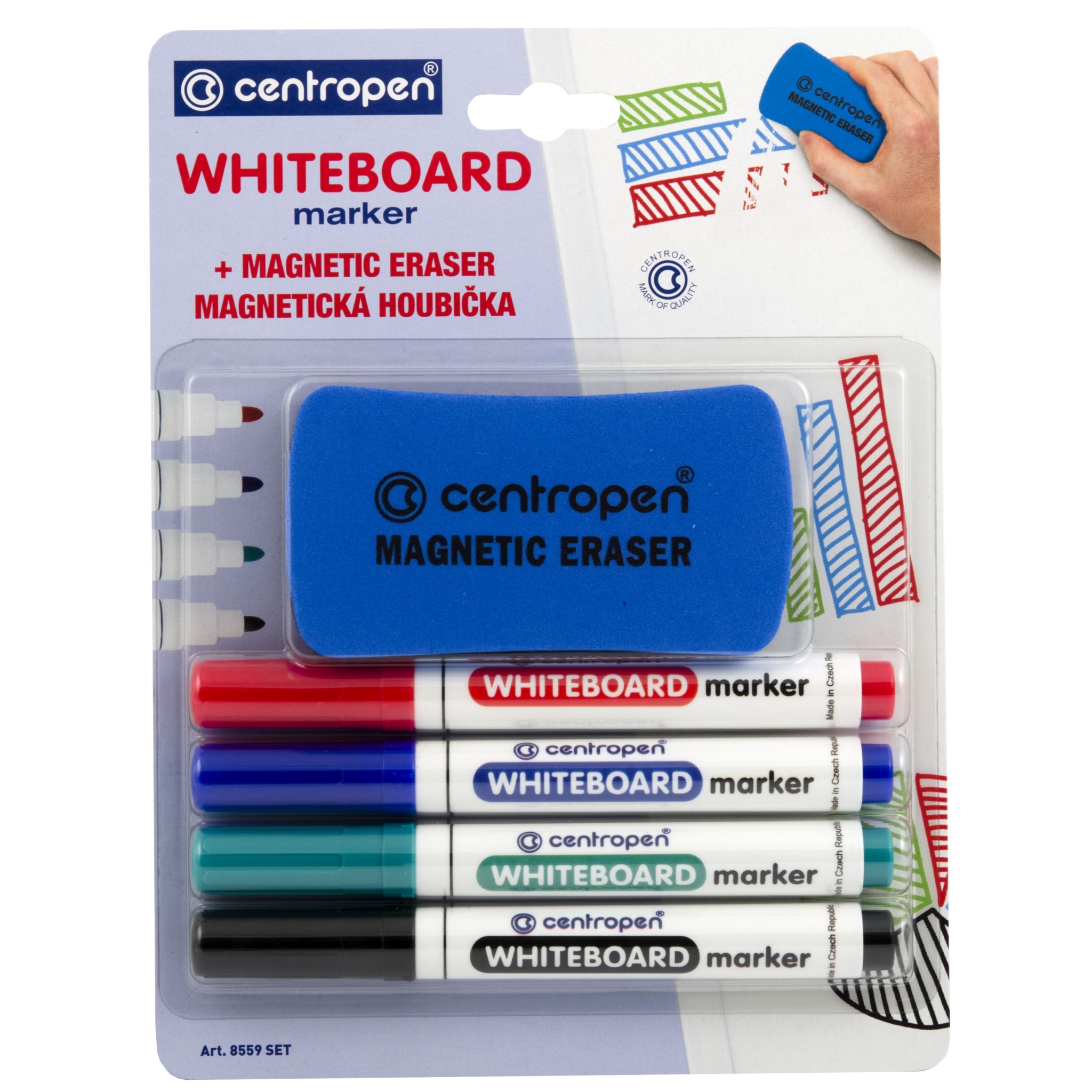 Popisovač Centropen 8559 Whiteboard 4 barvy, magnetická houbička