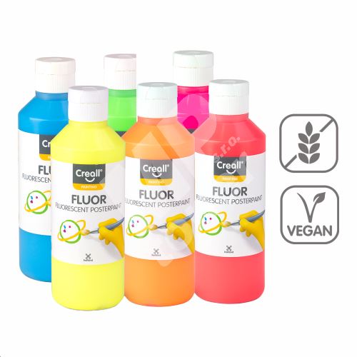 Sada temperových barev Creall Fluor, 6 × 250 ml, mix neon barev 1