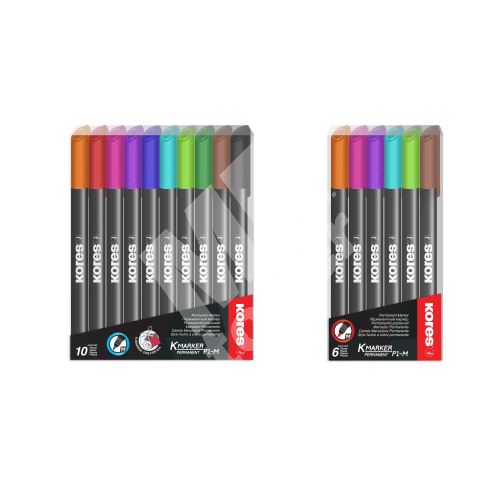 Popisovače Kores K-Marker Permanent, sada 6 barev, tenký hrot 4