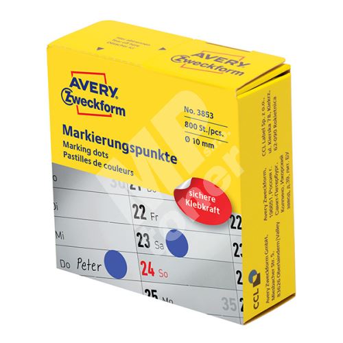 Značkovací etikety Avery Zweckform 10mm, tmavě modré, 800 etiket, pro ruční popis - 1