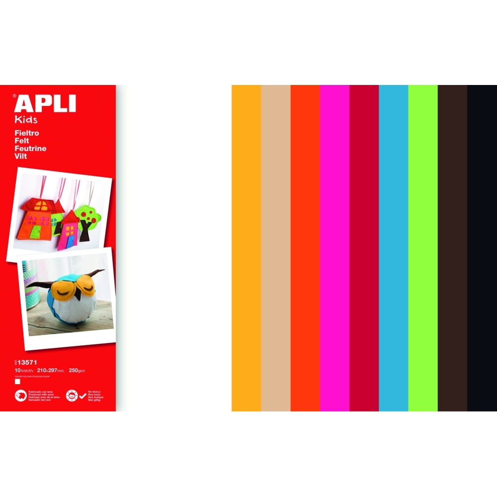 Dekorační filc Apli, A4, sada 10 barev