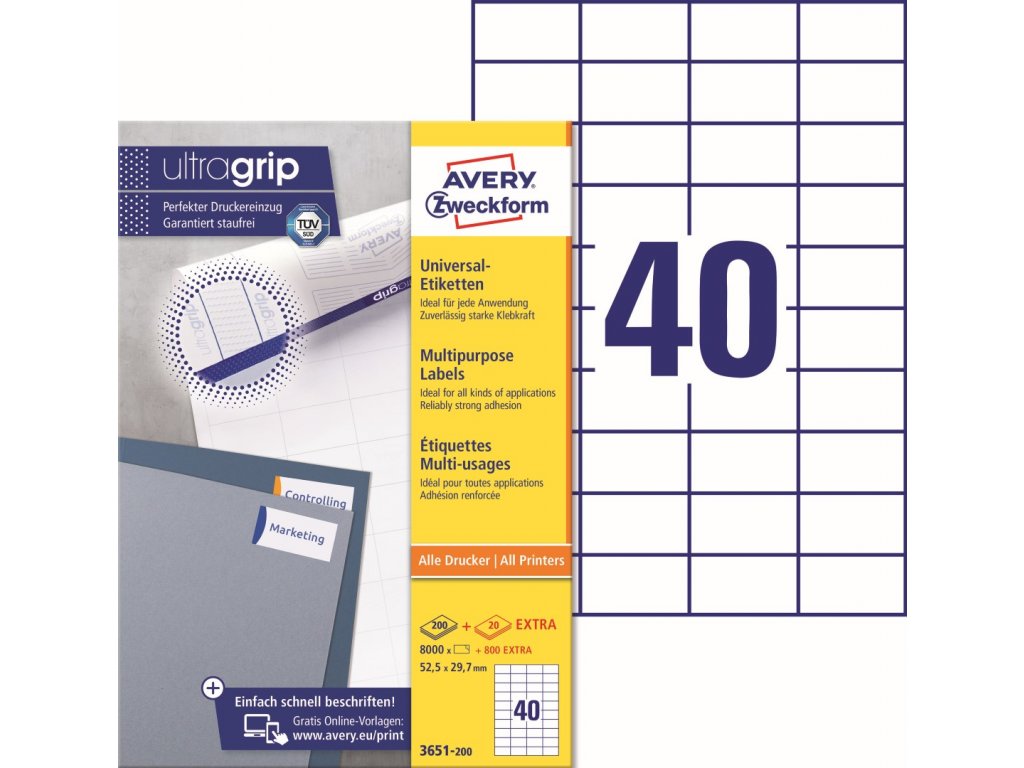 Samolepící etikety Ultragrip 52,5 x 29,7 mm, 220 listů A4 3651-200