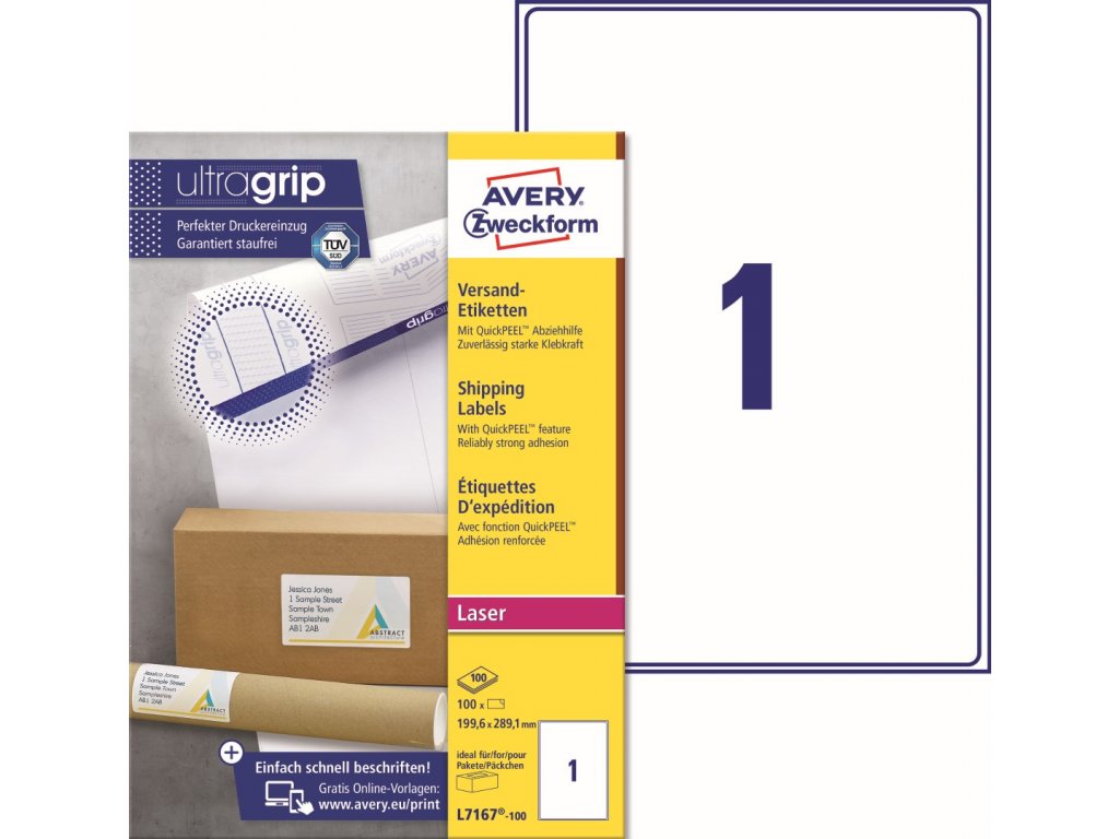 Etikety na balíky Ultragrip 199,6 x 289,1 mm, 100 listů A4 L7167-100