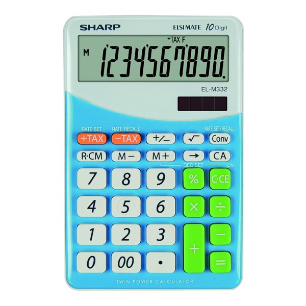 Kalkulačka Sharp ELM332BBL, modro-bílá, stolní, desetimístná