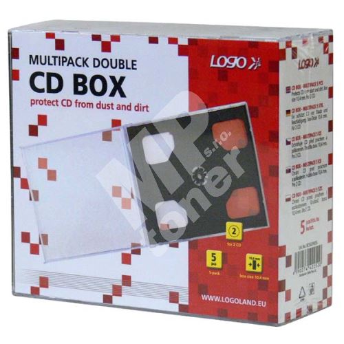 Box na 2 ks CD, průhledný, černý tray, LOGO, 5-pack 1