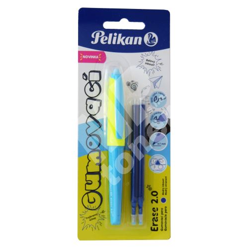Gumovací pero Pelikan, neonově modré,1 ks+2 náplně 1