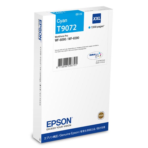 Inkoustová cartridge Epson C13T907240, WorkForce Pro WF-6000, 6090, cyan, XXL, originál