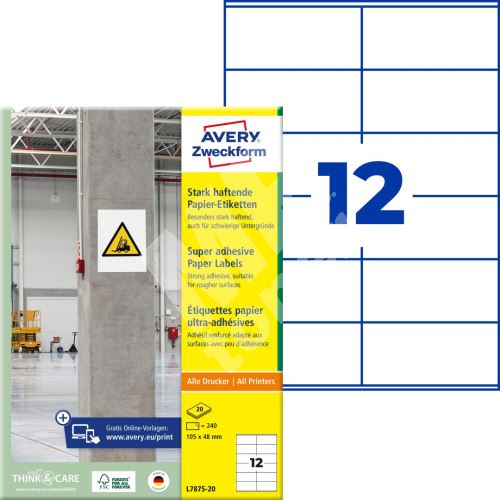 Super lepivé etikety 105 x 48 mm, 20 listů A4 L7875-20 1