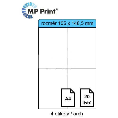 Print etikety MP print 105x148,5 mm, 4ks/arch, 20 archů, samolepící 1