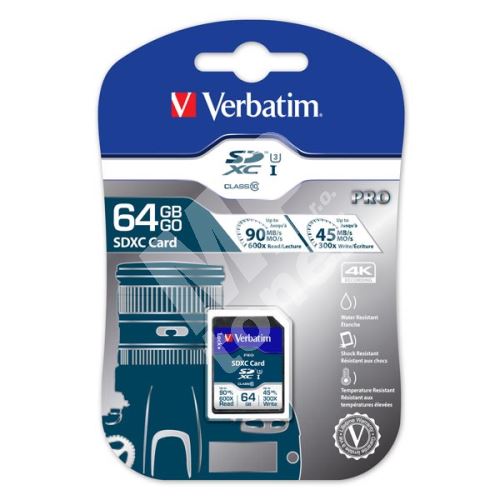 Verbatim U3 Pro SDXC 64GB, 47022, class 10 1