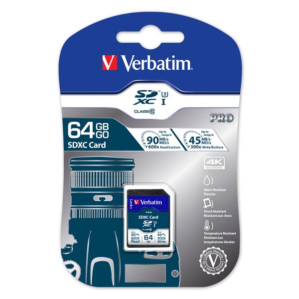 64GB Verbatim U3 Pro SDXC, 47022, class 10