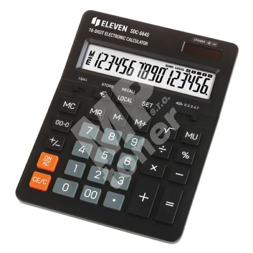 Kalkulačka Eleven SDC-664S, černá, stolní, šestnáctimístná, duální napájení, LCD 1