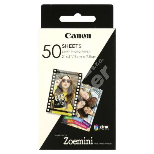 Canon ZINK Photo Paper, foto papír, lesklý, Zero Ink, bílý, 5x7,6cm, 50 ks 1