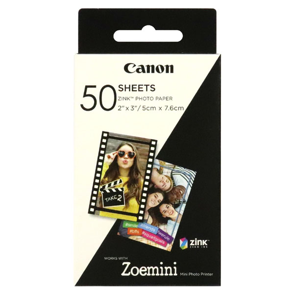 Canon ZINK Photo Paper, foto papír, lesklý, Zero Ink, bílý, 5x7,6cm, 50 ks